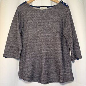 Coldwater Creek Button Accent Textured Tunic Womens M (10-12) Navy 3/4 Sleeve EC